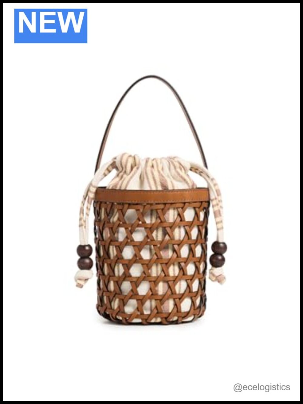 Leather Cotton Top Handle Bag Adjustable Strap Stripe Pattern